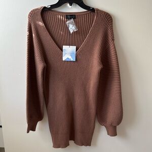 MAJORELLE ribbed brown dress